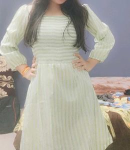 Green-white Line Dress