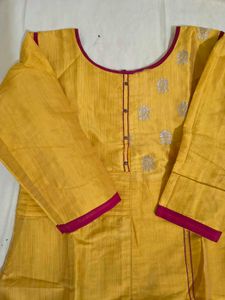 Yellow Embroidered Kurti