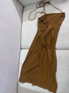Faux Suede Dress With Back Ties