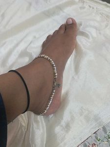 Gold Plated Anklets With White Stones
