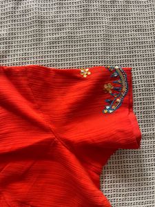 Bright Orange Saree With Blouse
