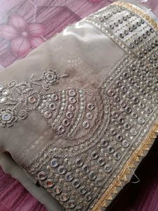 Blue Embroidered Saree with Blouse
