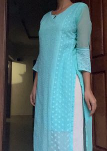 Teal Embroidered Kurti