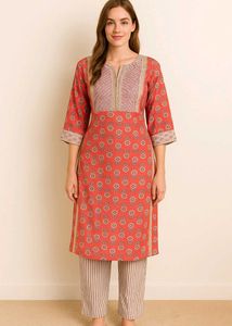 Elegant Red Printed Kurta Set