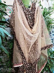 Maroon Velvet Suit With Sharara Party Wear