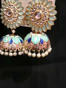 Sea Green jhumka with the hint of blue