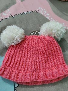 handmade crochet Cute Pink Pom-Pom Beanie