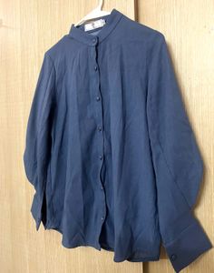 Chic Band Collar Button-Up Blouse