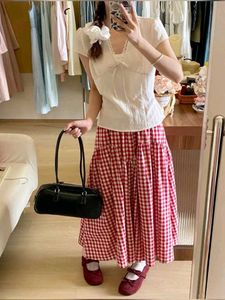 Red Gingham Midi Skirt