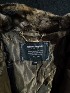 Crocodile Original Leather Faux Fur Brown Coat