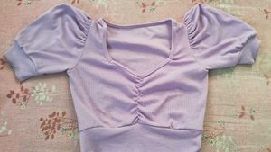 Lilac Puff Sleeve Crop Top