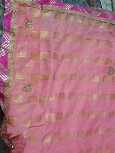 Orange &amp; Gold Saree with pink border