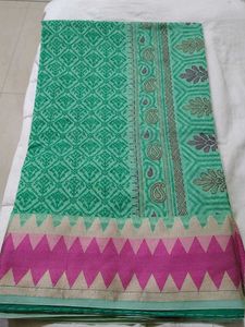 Green Printed Cotton Saree