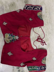 Embroidered Pearl Stone Work Maroon Sari