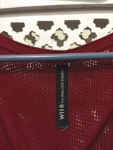 Red Deep Neck Knit Pullover B