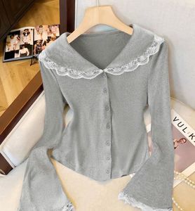 Cute Grey Lace Collar Top