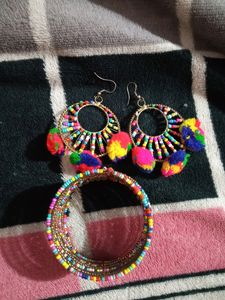 Multicolour Bohemian Earrings And Bracelet