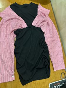 pink off shoulder black dress