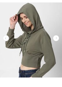 Olive Green Tie-Up Neck Crop Top