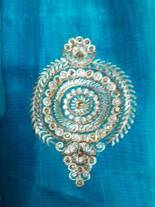 Blue Embellished Saree with wide border and cutwor