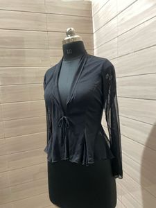 Imported Black Front Tie Mesh Top
