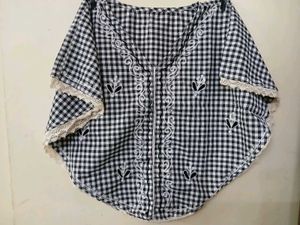 Gingham Lace Trim Top