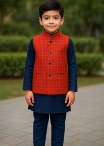 Boys' Festive Checkered Waistcoat Set