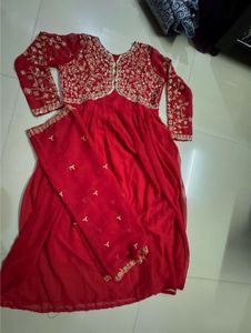 Red Embroidered Kurta Set