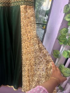 Elegant Green &amp; Gold Anarkali Dress