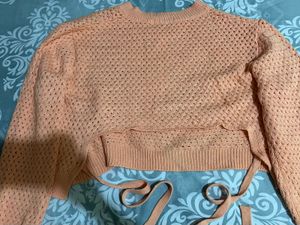 Peach Knit Cropped Sweater