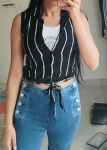 Striped Tie-Front Top