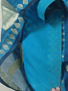 Blue Zari Chanderi Silk Saree+ Blouse Piece
