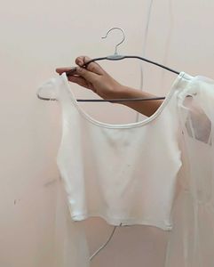 White 🤍 Balloon Sleeve Crop Top Shien