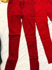 2 Red Zipper Detail Pants