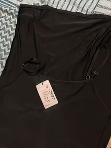 Solid Black Contour Maxi Dress With Thin Straps