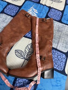 Brown Buckle Accent Knee High Boots