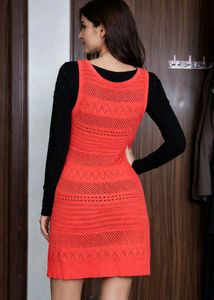 Women Crochet Sleeveless Dress with Inner