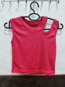 Hot Pink Ribbed Cutout Tank Top