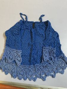 Blue Lace Cold Shoulder Top