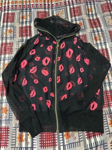 Fun Kiss Print Hoodie Jacket