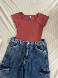 Cute Top &amp; cargo Jeans Set