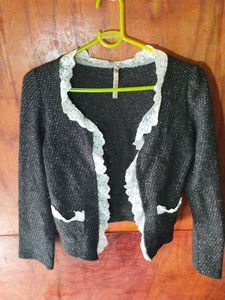 Cute Black Lace Trim Jacket