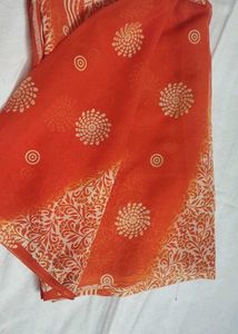 Designer Orange Saree With Blouse