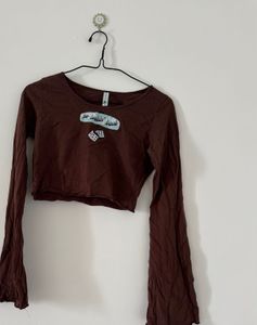Brown Graphic Crop Top