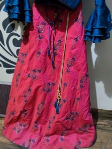a blue and Rani colour choli lehenga with odni