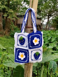 Crochet Blue 💙 Granny Square ⬜ Bag