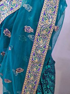 Jacquard Peacock Blue Saree