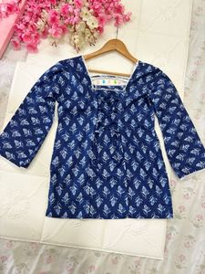 Blue Printed Short Kurti