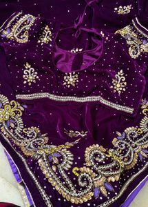 Elegant heavy work Purple Velvet Saree 😍