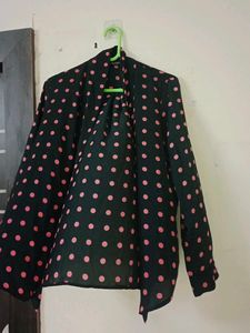 Polka Dot Open Front Blouse
